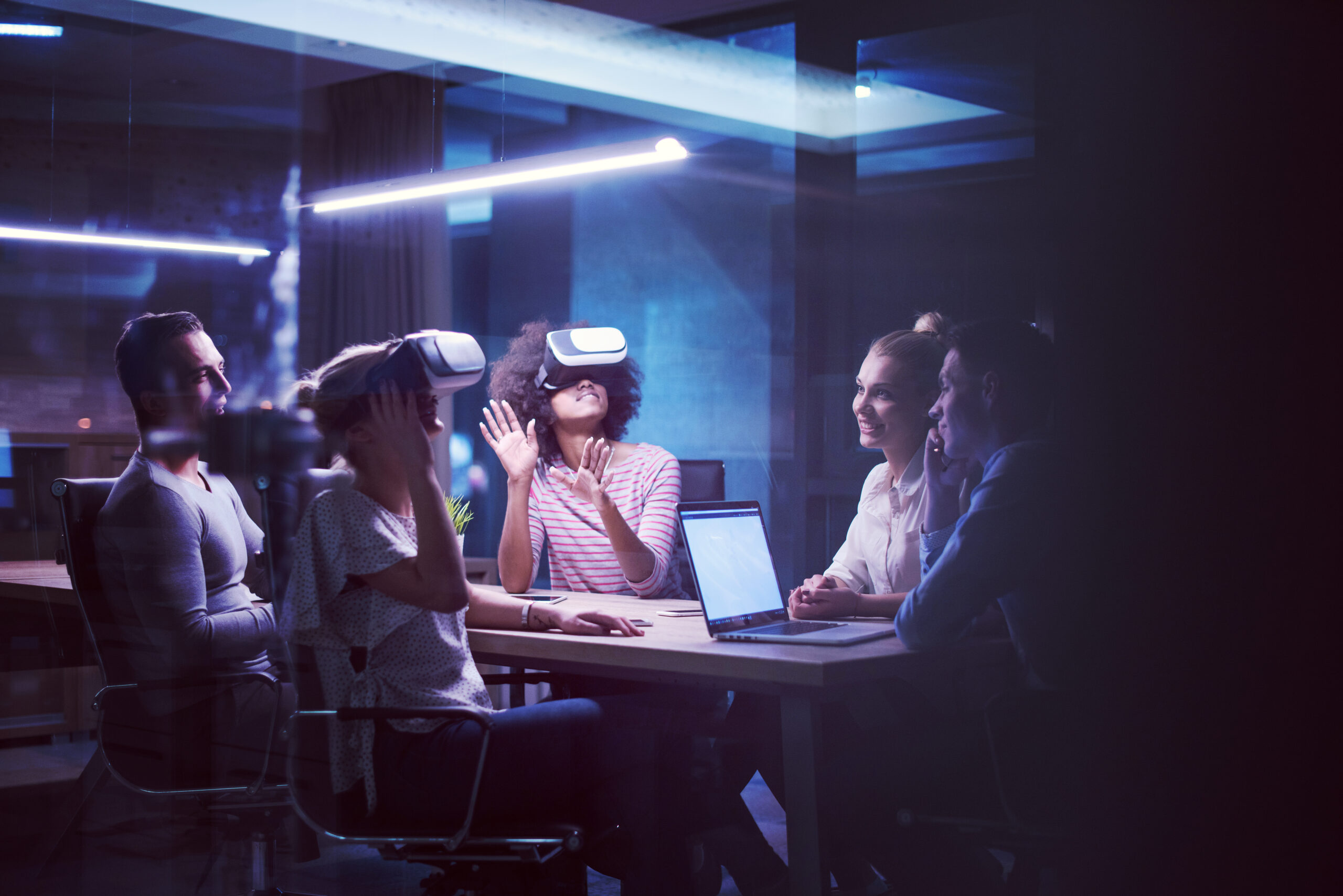 Multiethnic Business team using virtual reality headset